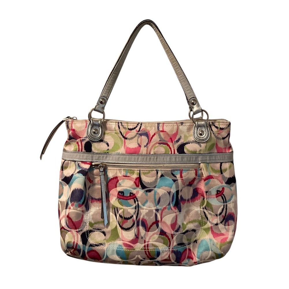 Coach Purse Y2K Poppy Ikat Multi Signature Shoulder Silver Trim Pink Blue‎ 19876 - Picture 2 of 9